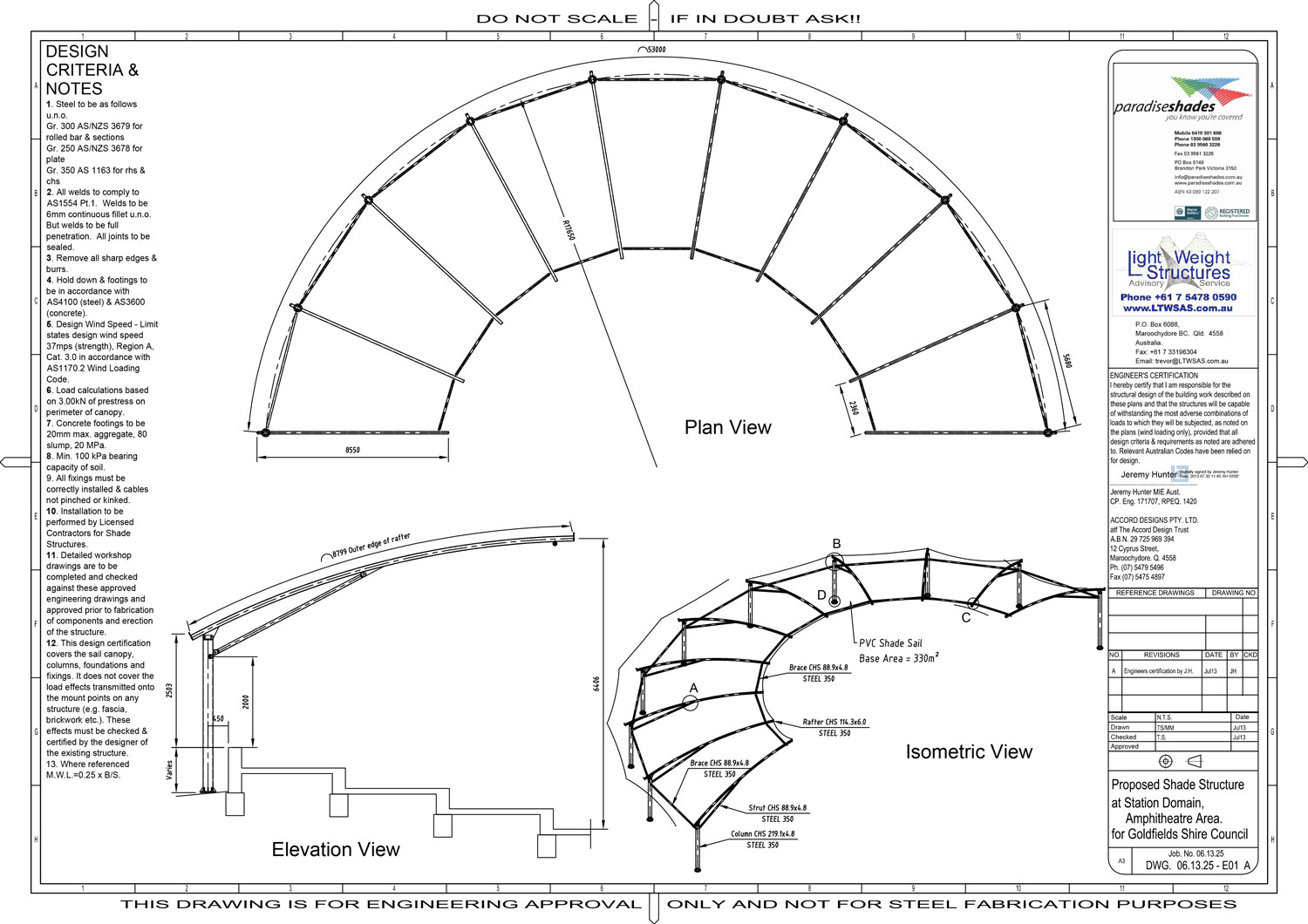 Proposed Shade Structure Drawing Paradise Shades